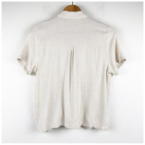 Lisa Says Gah Beige Short Sleeve Linen Blend Button Down Size XS - Picture 3 of 9